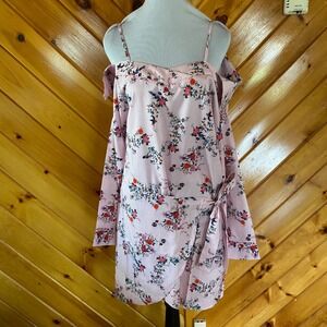 Hayden Los Angeles NEW Pink Striped Floral Bird Cold Shoulder Dress Medium H5362